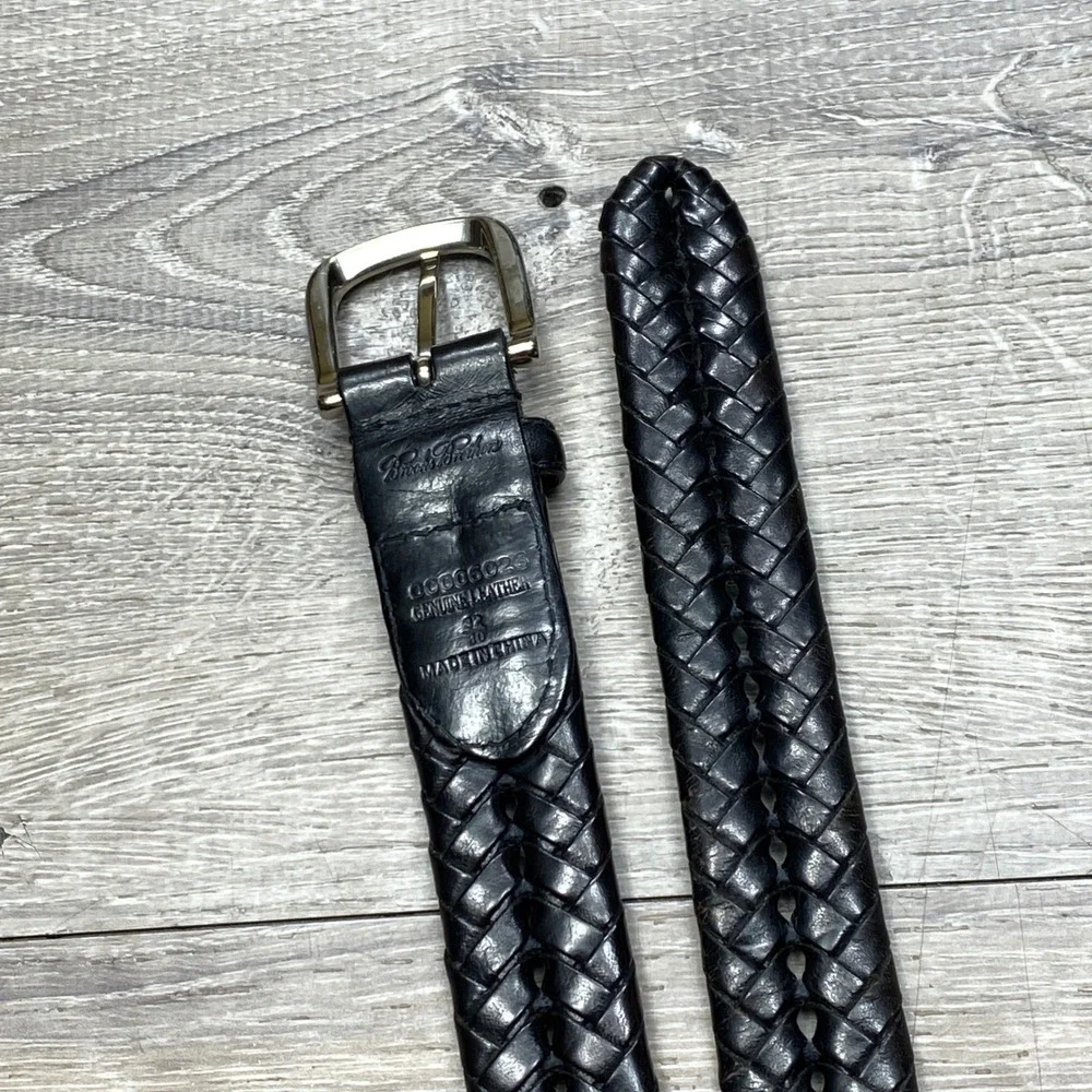 Brooks Brothers Braided Belt Mens 32 Black Genuine Leather Woven Casual Classic